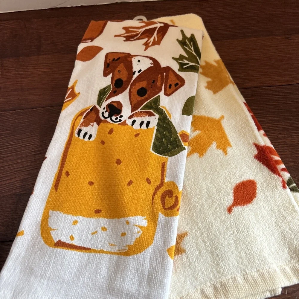 Celebrate Together Set Of 2‎  Fall Kitchen Towels Pup-Kin Spice With Cute Dog-
